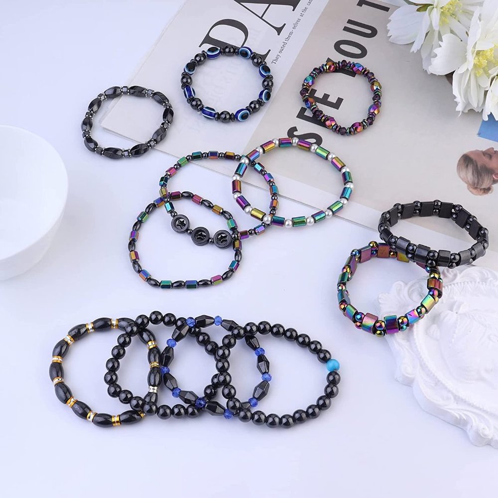 12Pcs Hematite Magnetic Bracelets Set for Men Women Magnetic Therapy Ankle Brace - Picture 2 of 7